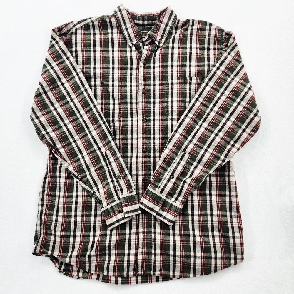 CE Schmidt Workwear Mens L Green Red Plaid Cotton Long Sleeve Button Up‎ Shirt